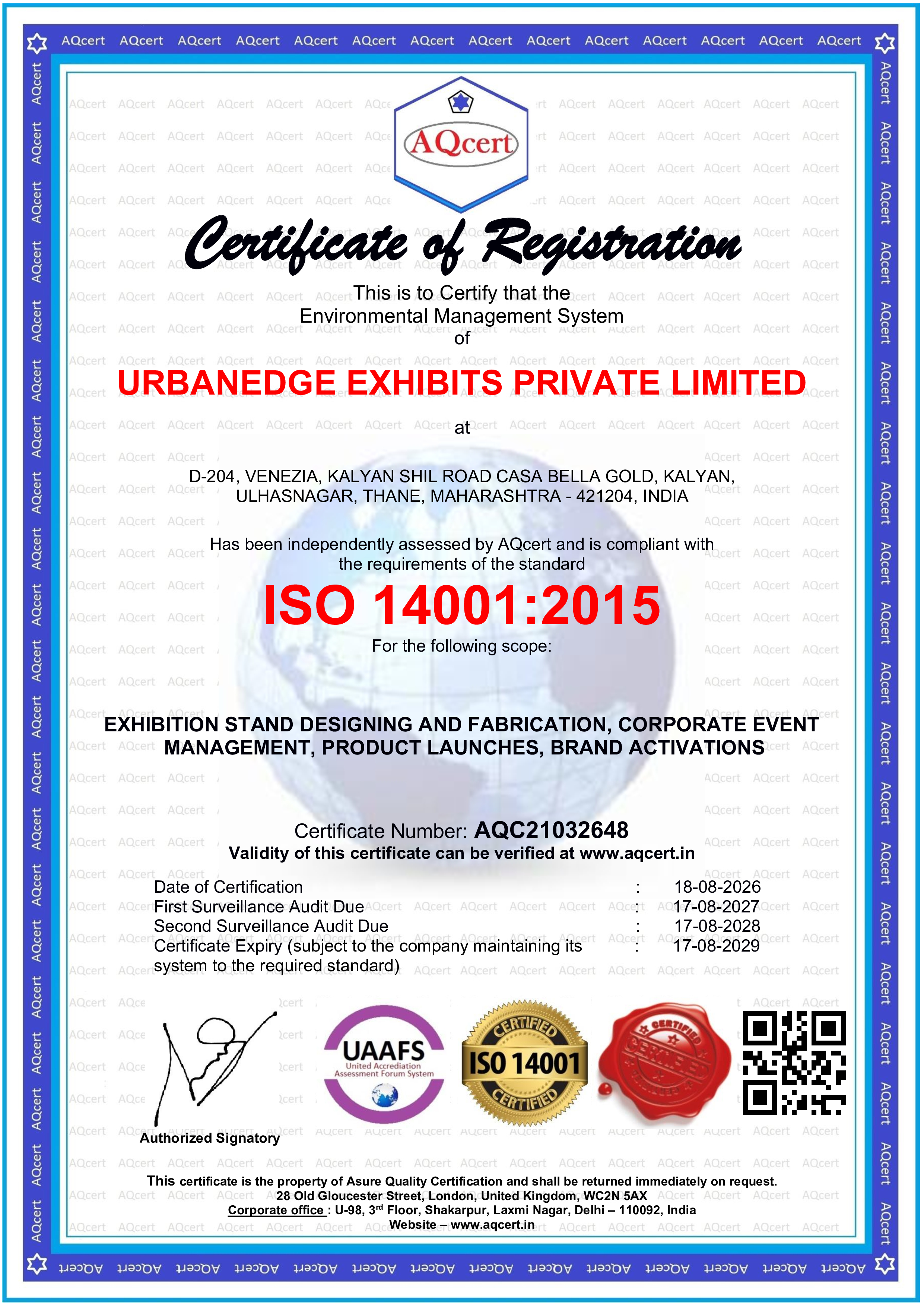 ISO 14001:2015 Certificate of Registration